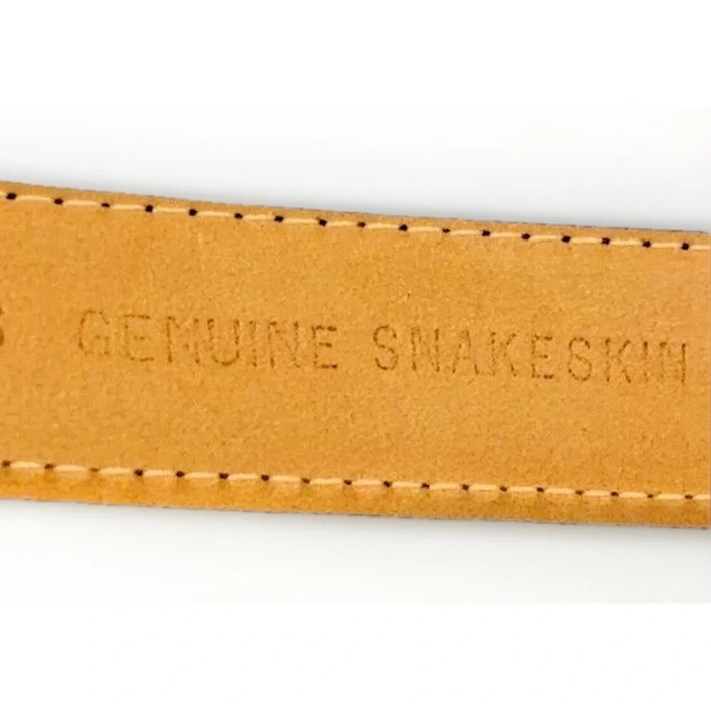 VTG Brown Snakeskin Belt Womens S Leather Gold Chunky Buckle Western Boho Retro